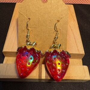 Gold and Red Strawberry Earrings